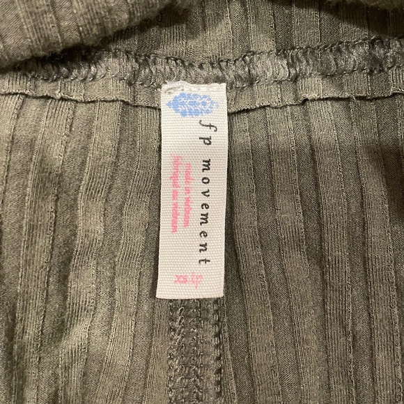 FREE PEOPLE MOVEMENT BLISSED OUT WIDE LEG PANTS CARGO GREEN RIBBED - Picture 7 of 7